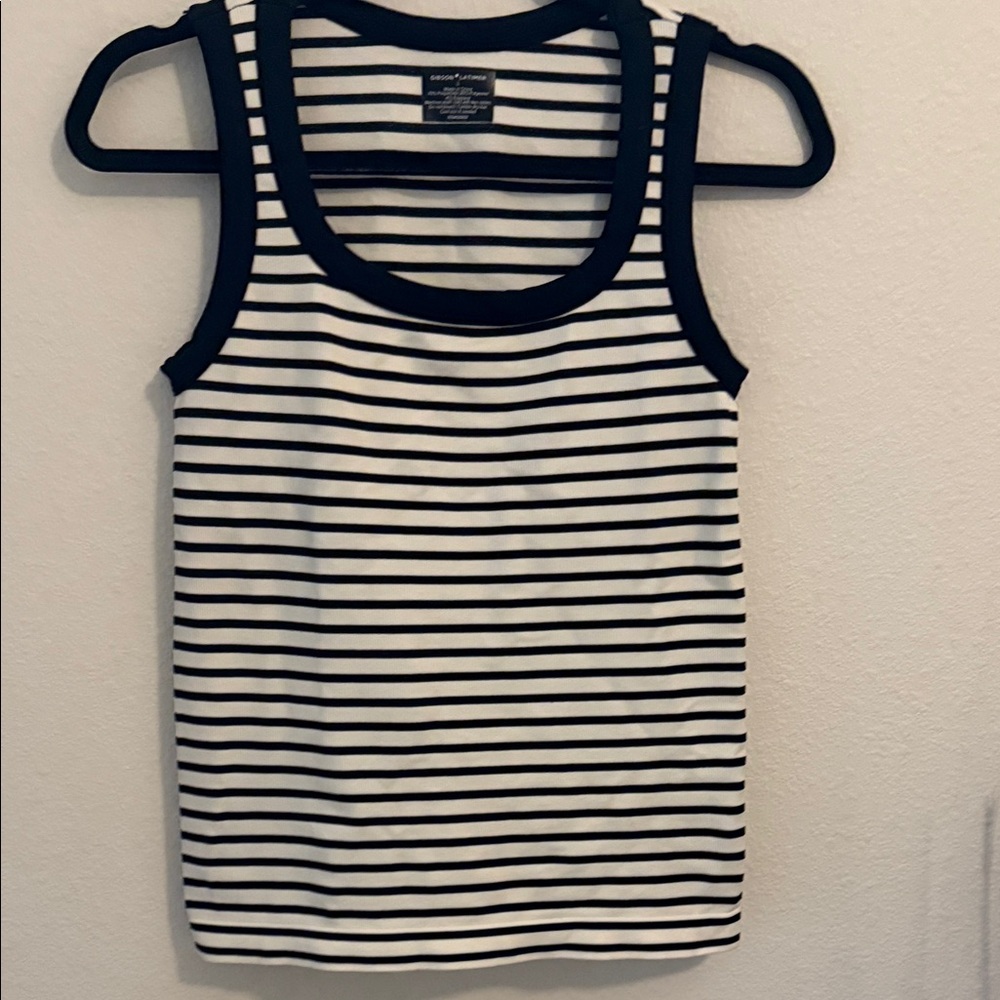 Gibson Latimer Black and White Striped Tank Top